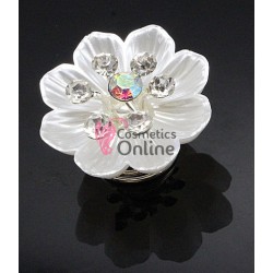 Accesoriu metalic pentru par AC128 Argintii cu Floare perlata si strasuri